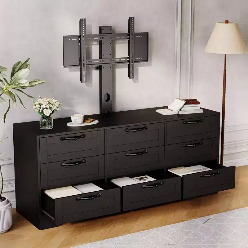 9-Drawer Dresser TV Stand with Adjustable Mount for 32"-85" TVs, White