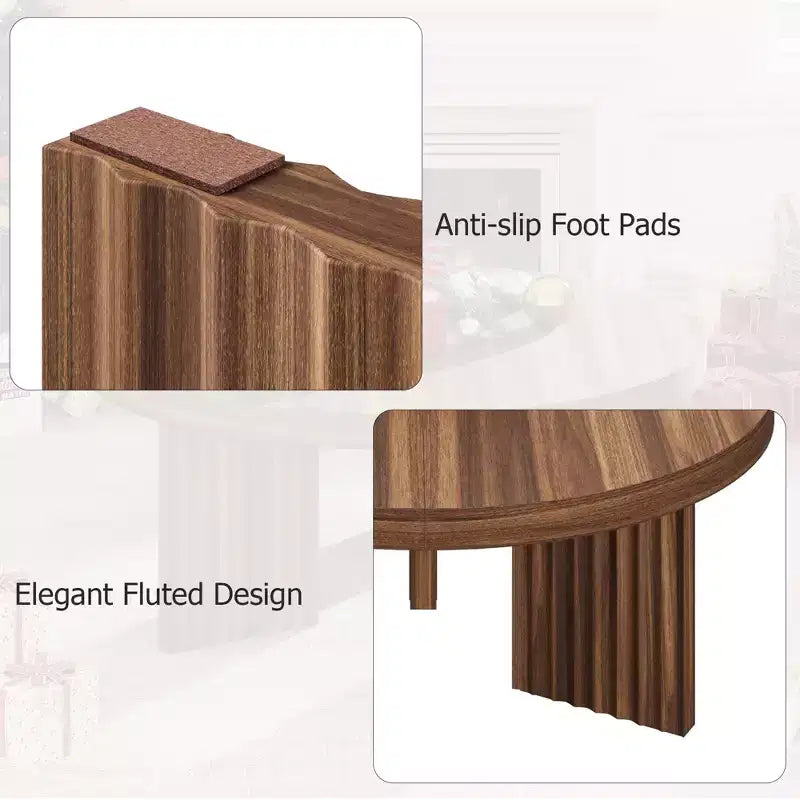 33.4" Small Round Coffee Table with Thick Top and Fluted Legs