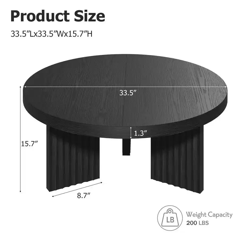 33.4" Small Round Coffee Table with Thick Top and Fluted Legs