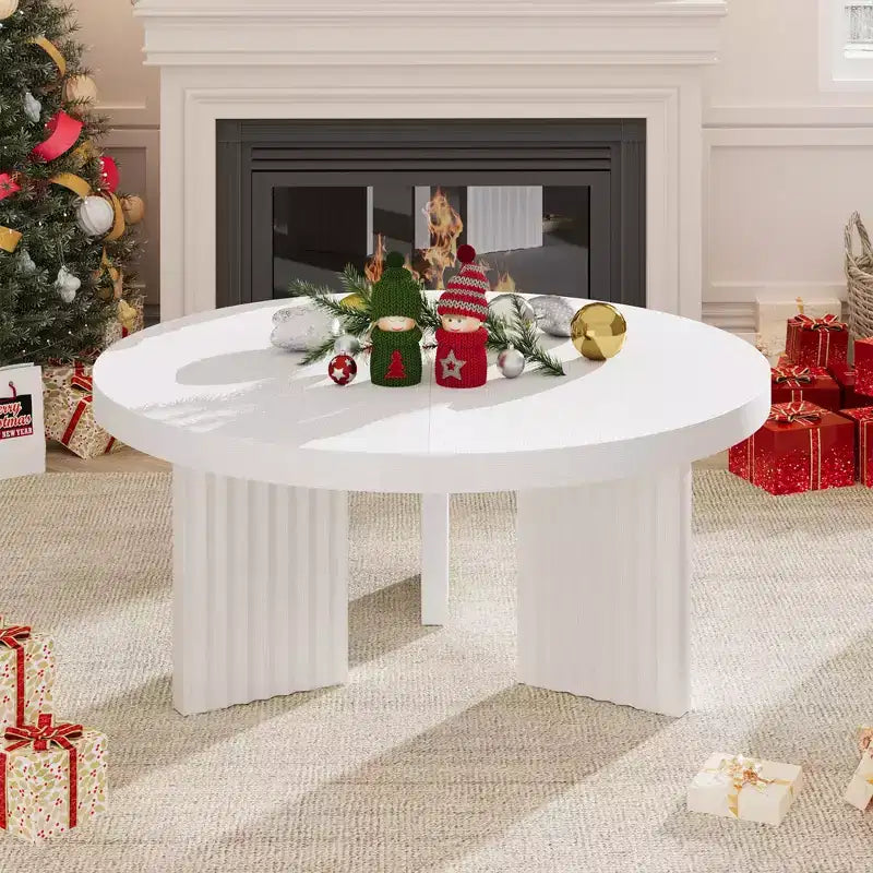 33.4" Small Round Coffee Table with Thick Top and Fluted Legs