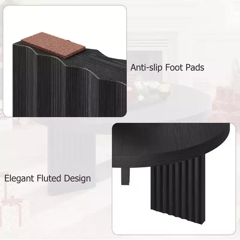 33.4" Small Round Coffee Table with Thick Top and Fluted Legs