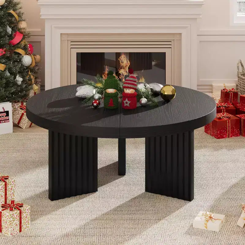 33.4" Small Round Coffee Table with Thick Top and Fluted Legs