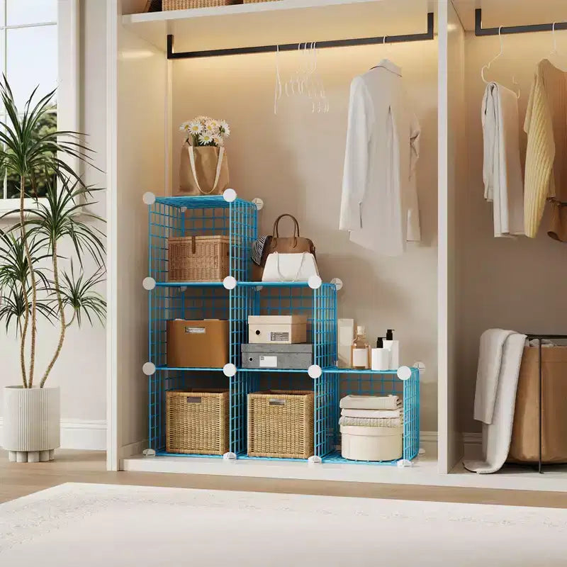 Modular 6-Cube Wire Grid Storage Organizer, Metal Shelving Unit