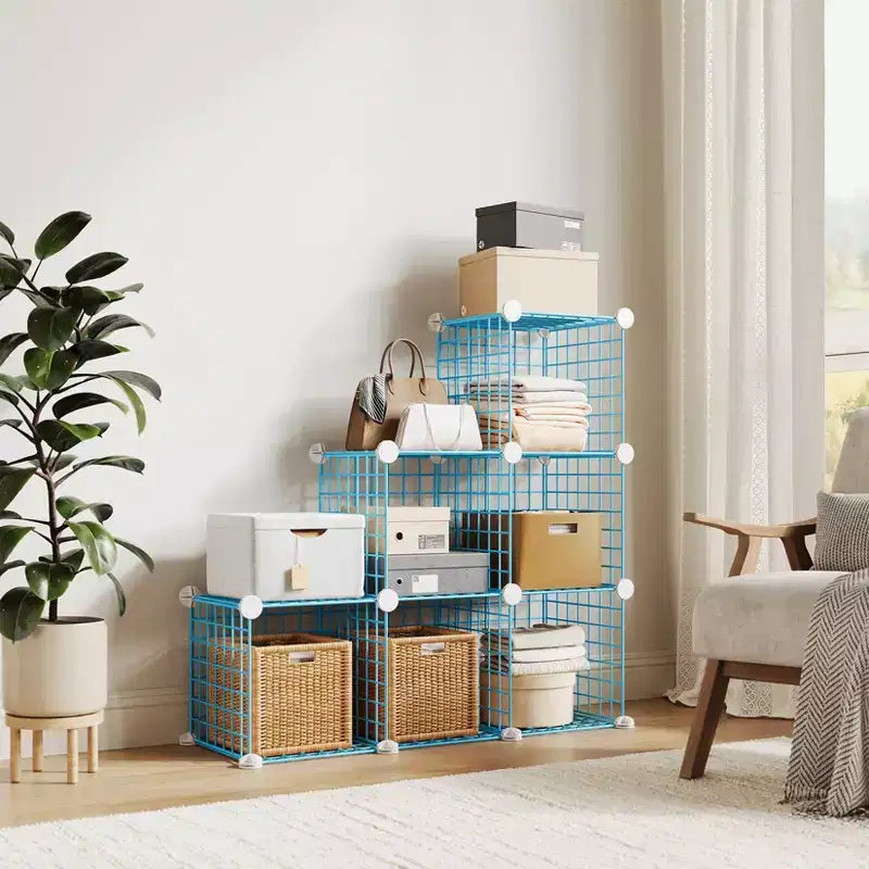 Modular 6-Cube Wire Grid Storage Organizer, Metal Shelving Unit