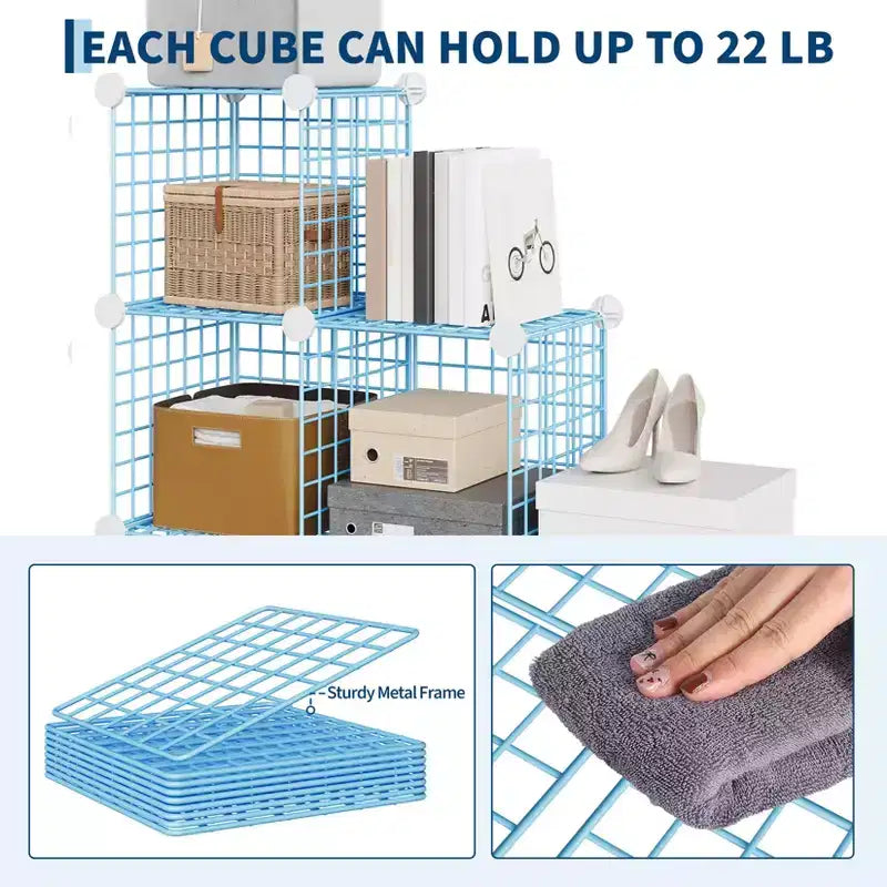 Modular 6-Cube Wire Grid Storage Organizer, Metal Shelving Unit