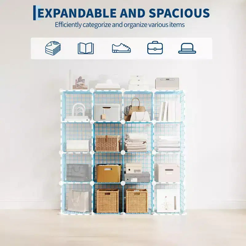 Modular 6-Cube Wire Grid Storage Organizer, Metal Shelving Unit