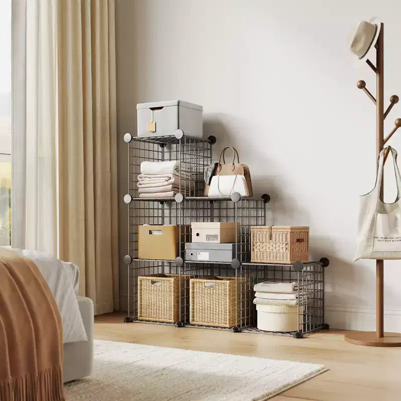 Modular 6-Cube Wire Grid Storage Organizer, Metal Shelving Unit