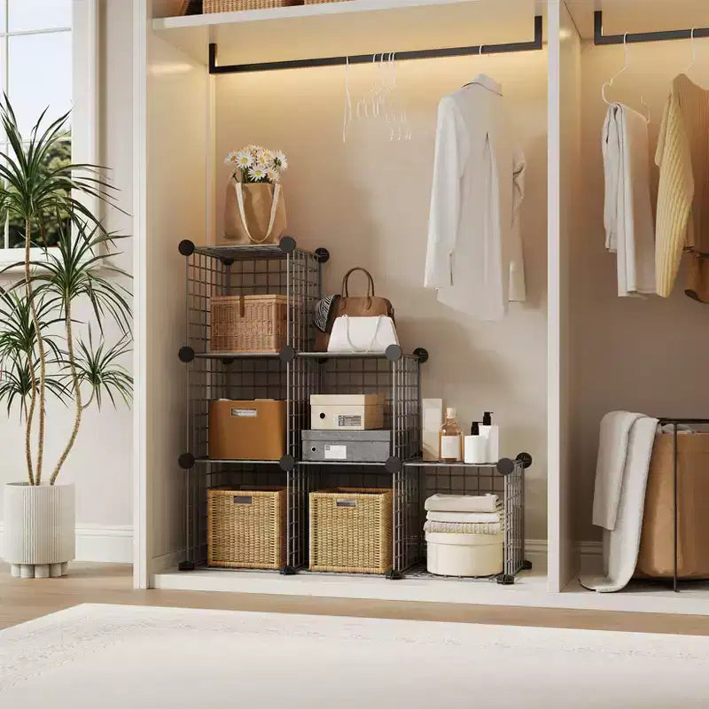 Modular 6-Cube Wire Grid Storage Organizer, Metal Shelving Unit