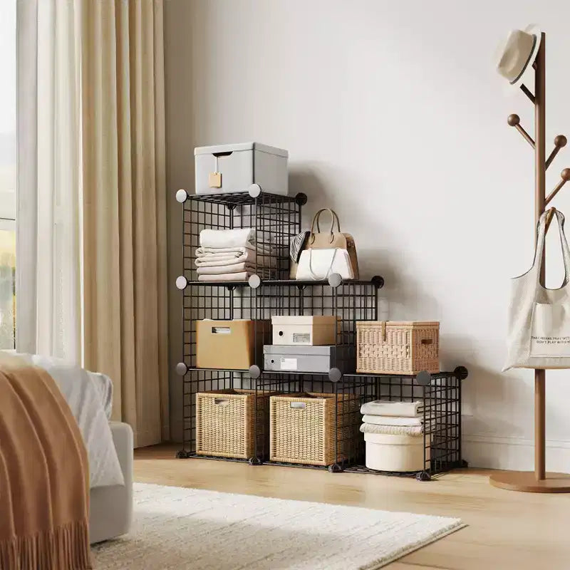 Modular 6-Cube Wire Grid Storage Organizer, Metal Shelving Unit