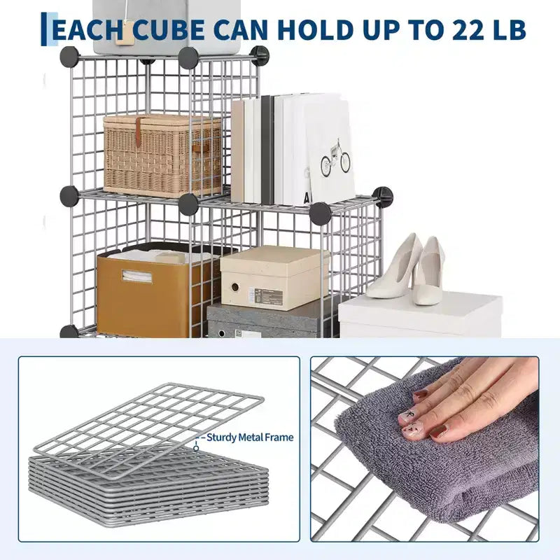Modular 6-Cube Wire Grid Storage Organizer, Metal Shelving Unit