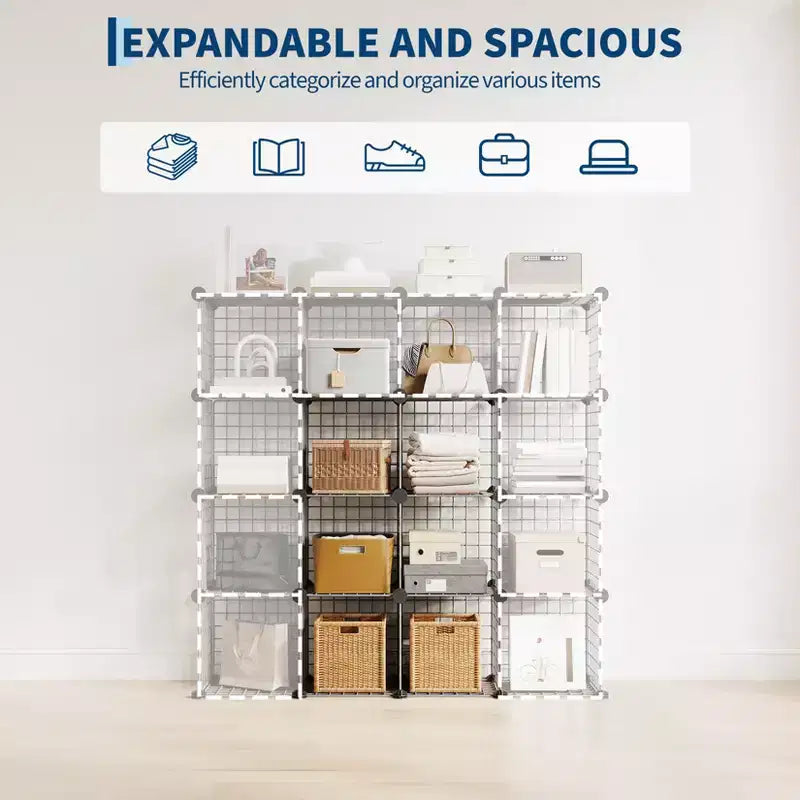 Modular 6-Cube Wire Grid Storage Organizer, Metal Shelving Unit