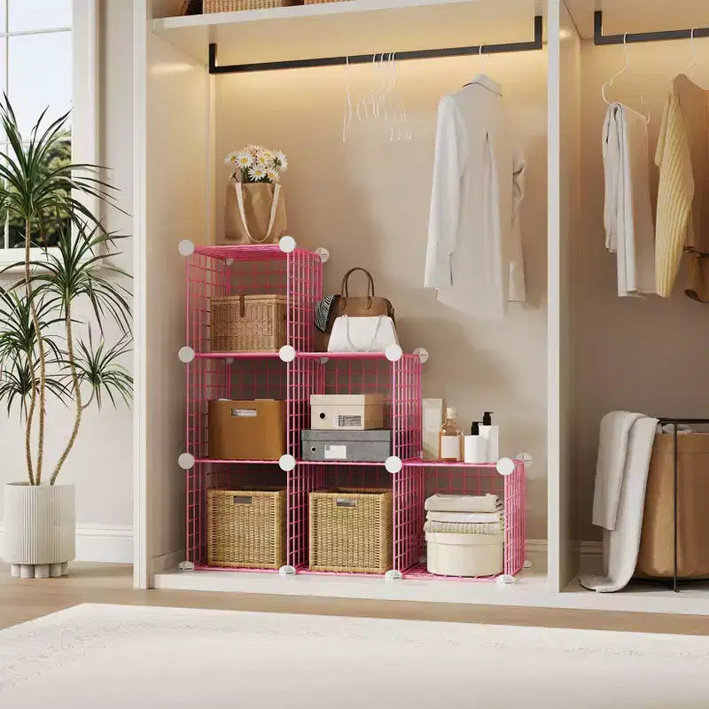 Modular 6-Cube Wire Grid Storage Organizer, Metal Shelving Unit