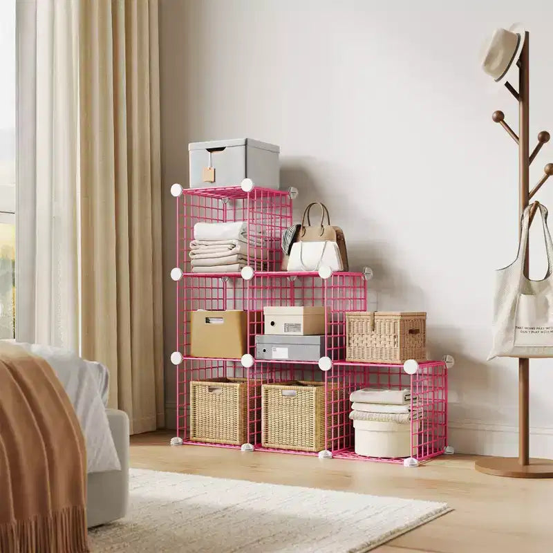 Modular 6-Cube Wire Grid Storage Organizer, Metal Shelving Unit