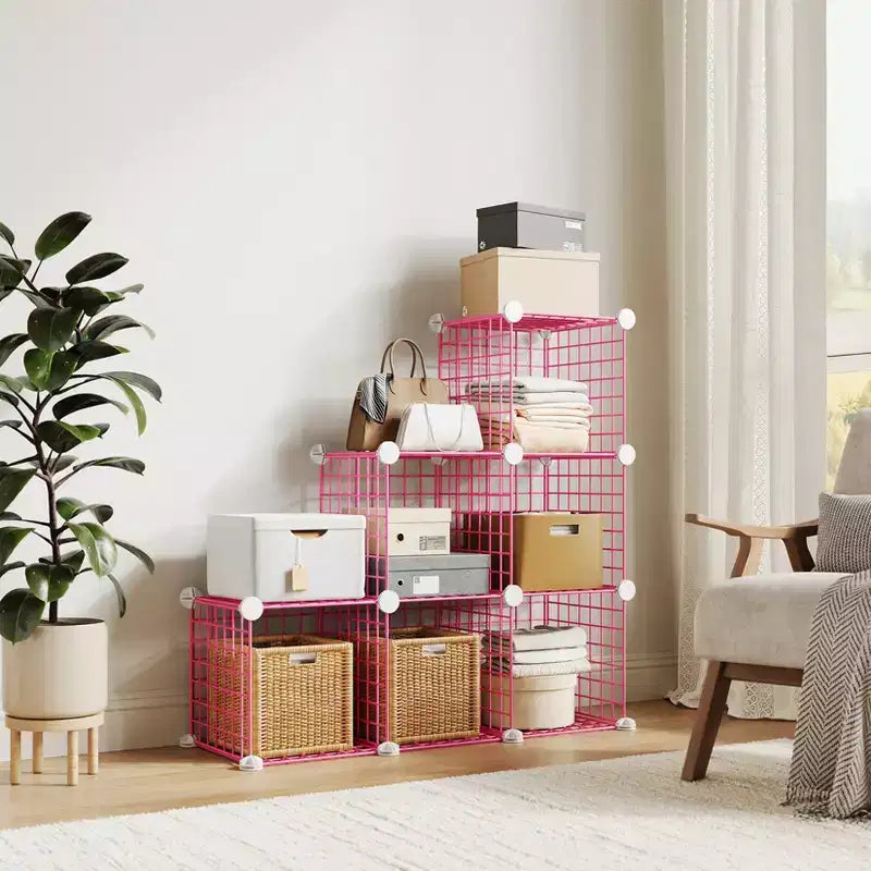 Modular 6-Cube Wire Grid Storage Organizer, Metal Shelving Unit