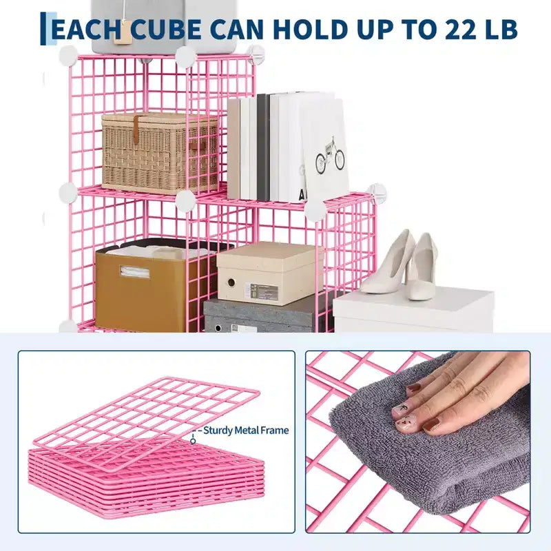 Modular 6-Cube Wire Grid Storage Organizer, Metal Shelving Unit