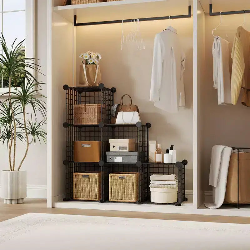 Modular 6-Cube Wire Grid Storage Organizer, Metal Shelving Unit