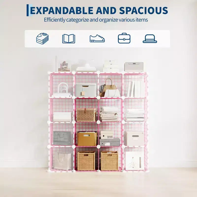 Modular 6-Cube Wire Grid Storage Organizer, Metal Shelving Unit