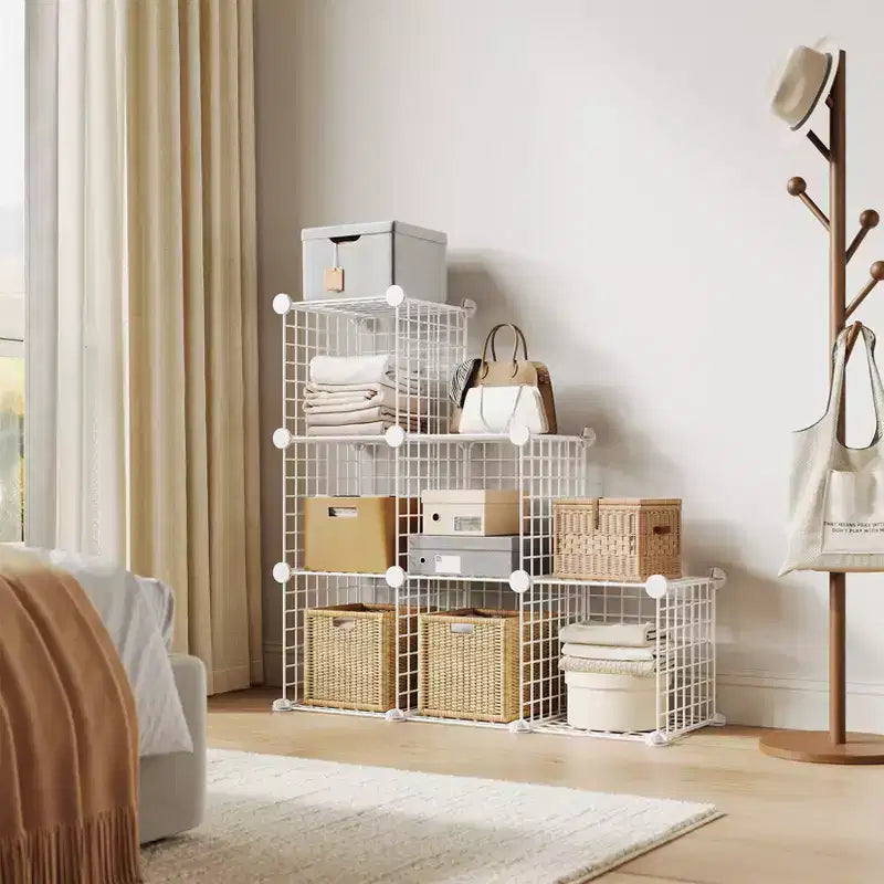 Modular 6-Cube Wire Grid Storage Organizer, Metal Shelving Unit