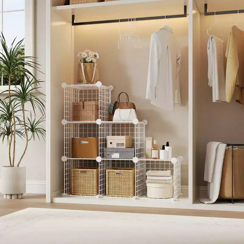 Modular 6-Cube Wire Grid Storage Organizer, Metal Shelving Unit