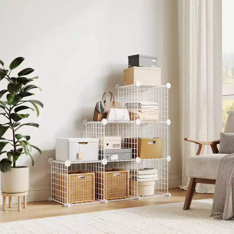 Modular 6-Cube Wire Grid Storage Organizer, Metal Shelving Unit