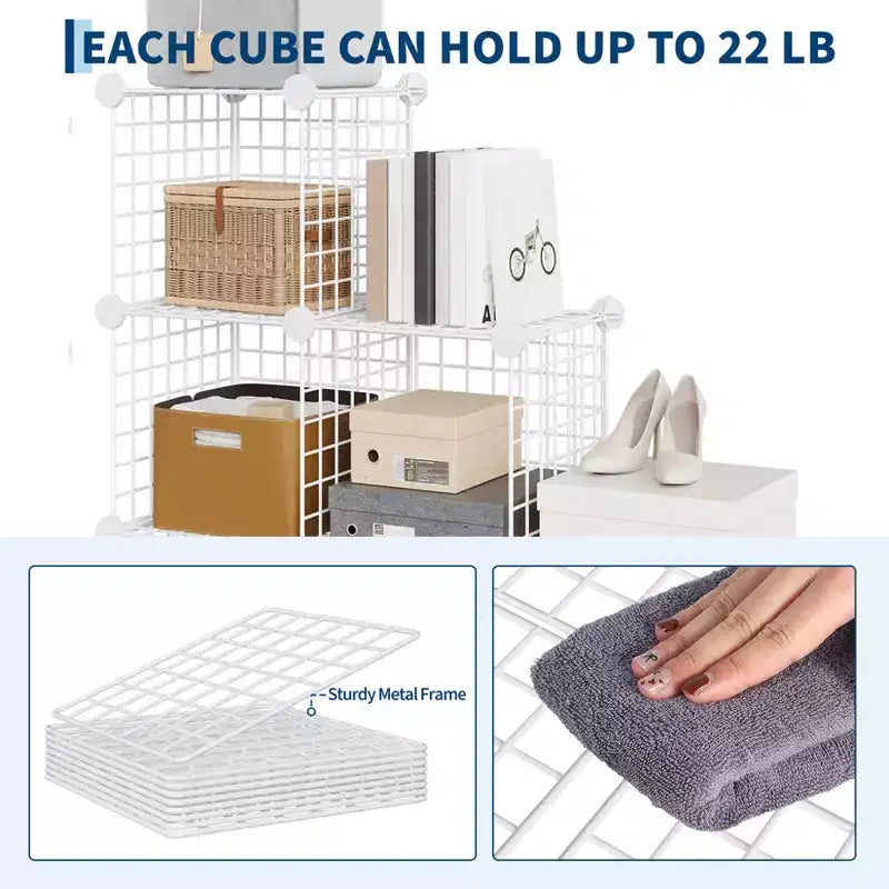 Modular 6-Cube Wire Grid Storage Organizer, Metal Shelving Unit