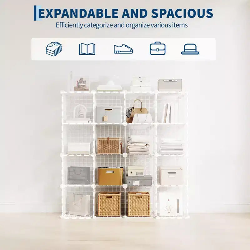 Modular 6-Cube Wire Grid Storage Organizer, Metal Shelving Unit