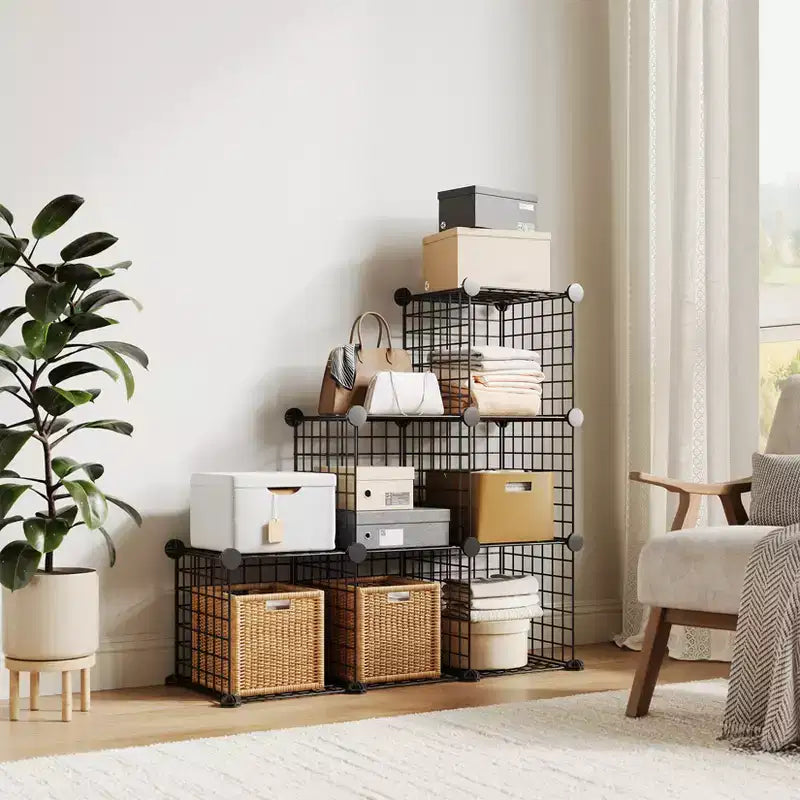 Modular 6-Cube Wire Grid Storage Organizer, Metal Shelving Unit