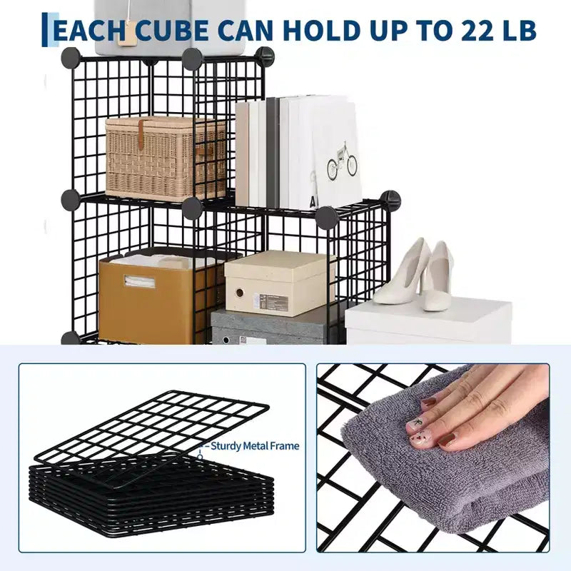 Modular 6-Cube Wire Grid Storage Organizer, Metal Shelving Unit