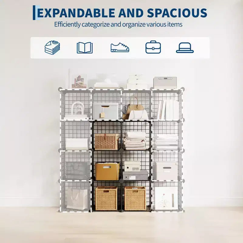 Modular 6-Cube Wire Grid Storage Organizer, Metal Shelving Unit