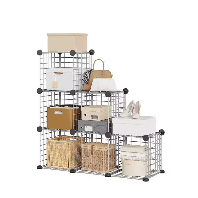 Modular 6-Cube Wire Grid Storage Organizer, Metal Shelving Unit