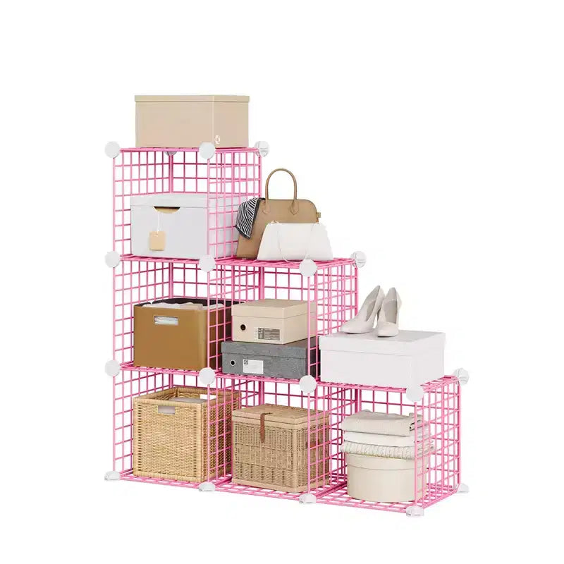 Modular 6-Cube Wire Grid Storage Organizer, Metal Shelving Unit