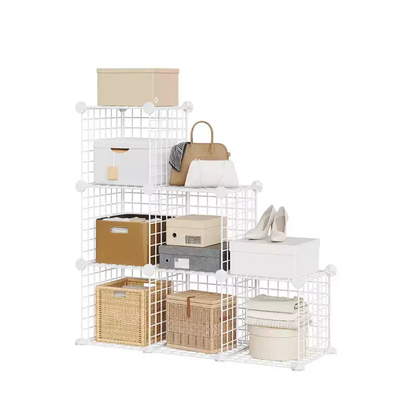Modular 6-Cube Wire Grid Storage Organizer, Metal Shelving Unit