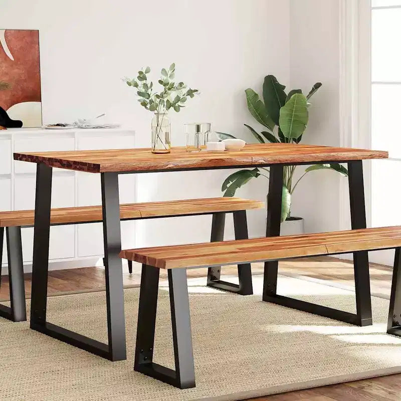 Live Edge Solid Acacia Wood Dining Table with Steel Legs, Seats 6