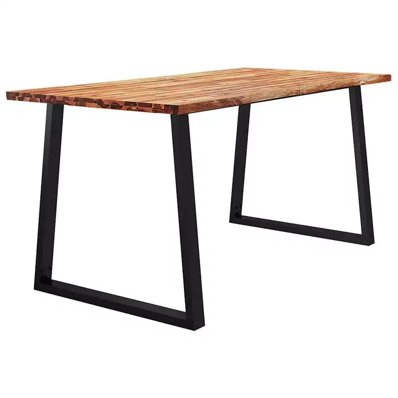 Live Edge Solid Acacia Wood Dining Table with Steel Legs, Seats 6