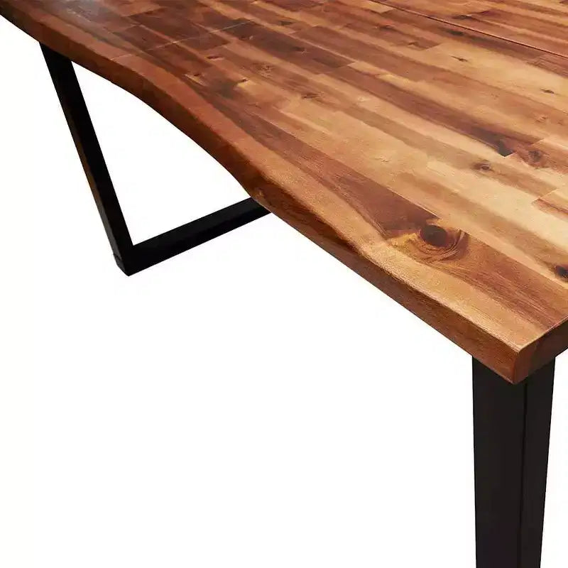 Live Edge Solid Acacia Wood Dining Table with Steel Legs, Seats 6