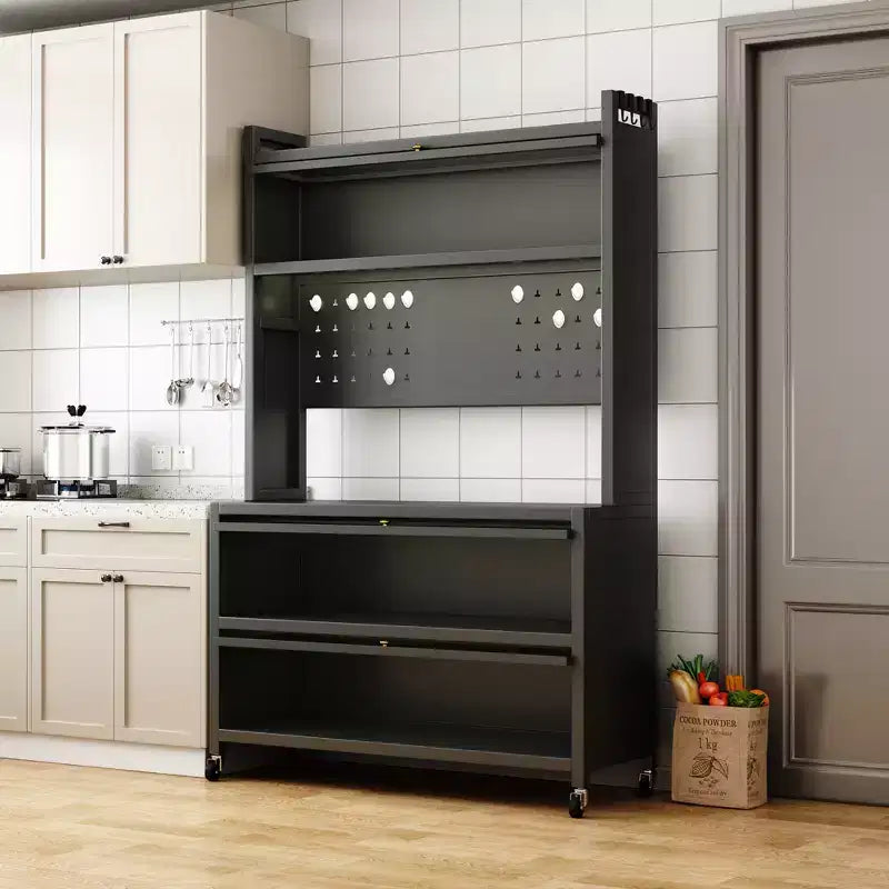 65" 5-Tier Kitchen Baker's Rack with Flip Door Cabinet and Pegboard, Grey