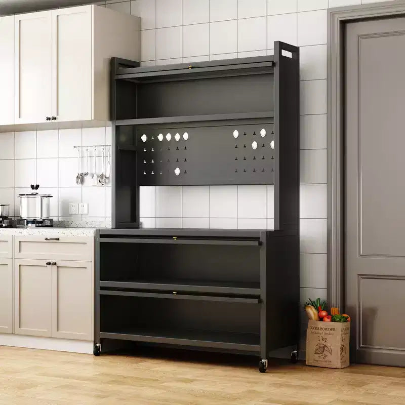 65" 5-Tier Kitchen Baker's Rack with Flip Door Cabinet and Pegboard, Grey