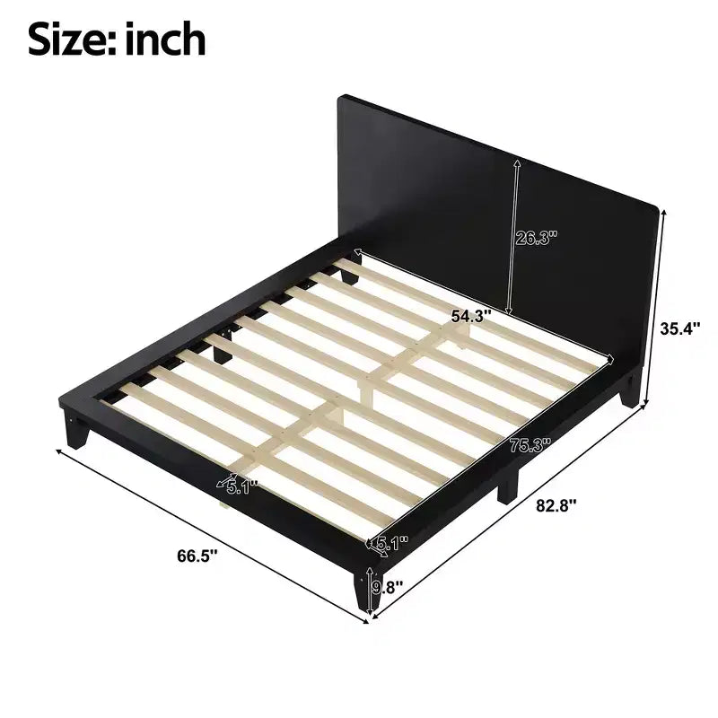 Full Platform Bed Frame with Headboard and Wood Slat Support