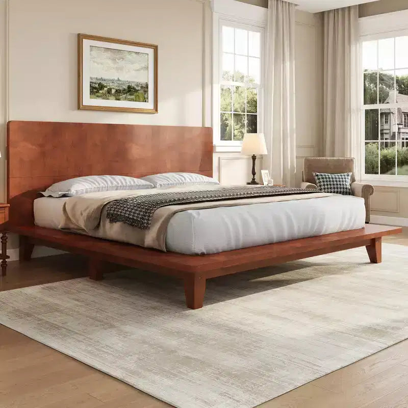 Full Platform Bed Frame with Headboard and Wood Slat Support