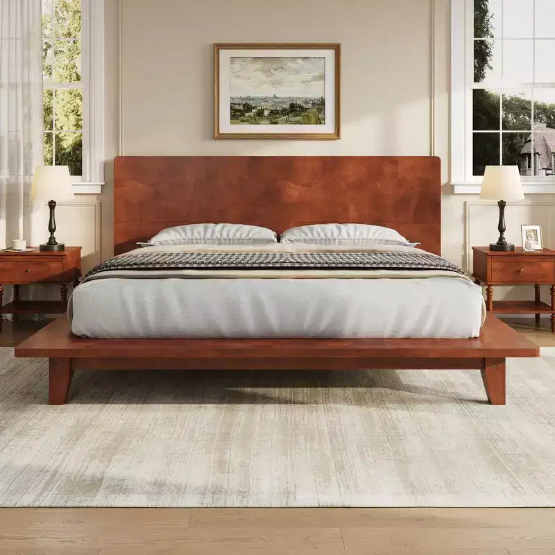 Full Platform Bed Frame with Headboard and Wood Slat Support