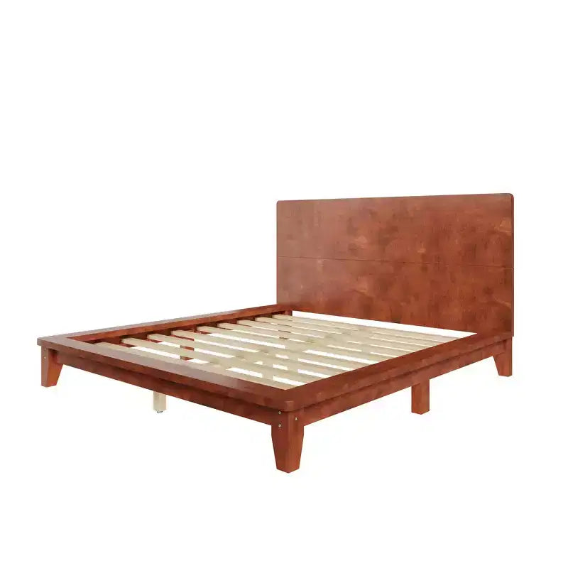 Full Platform Bed Frame with Headboard and Wood Slat Support
