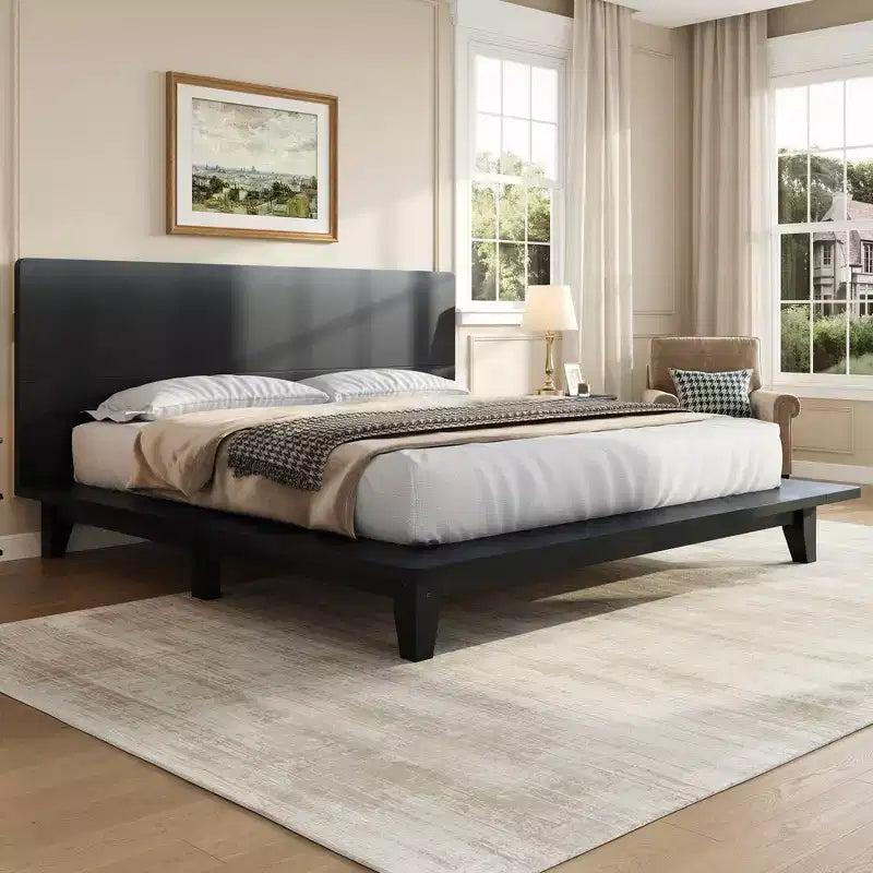 Full Platform Bed Frame with Headboard and Wood Slat Support
