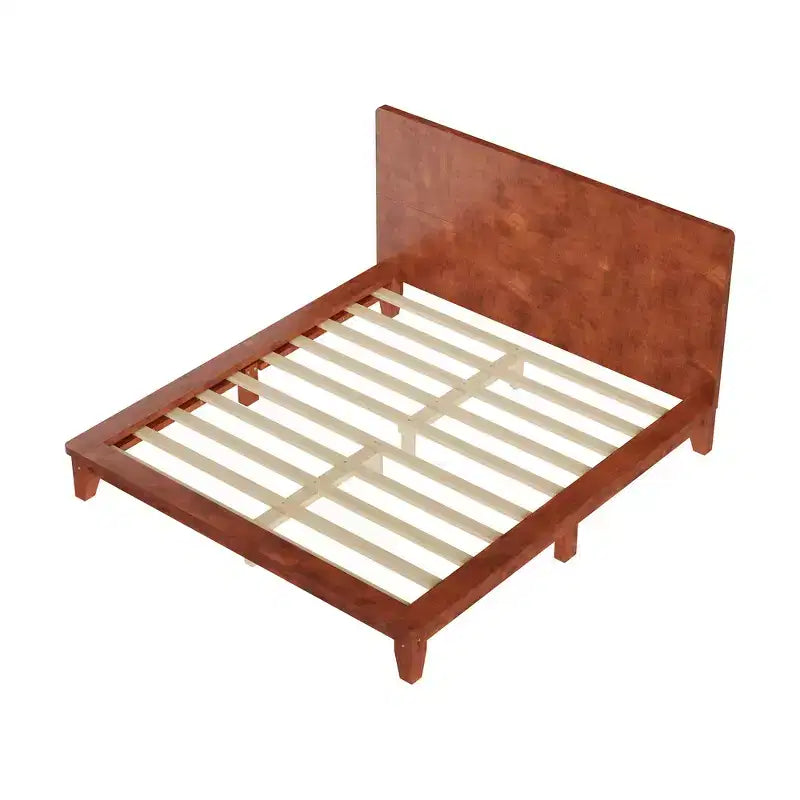 Full Platform Bed Frame with Headboard and Wood Slat Support