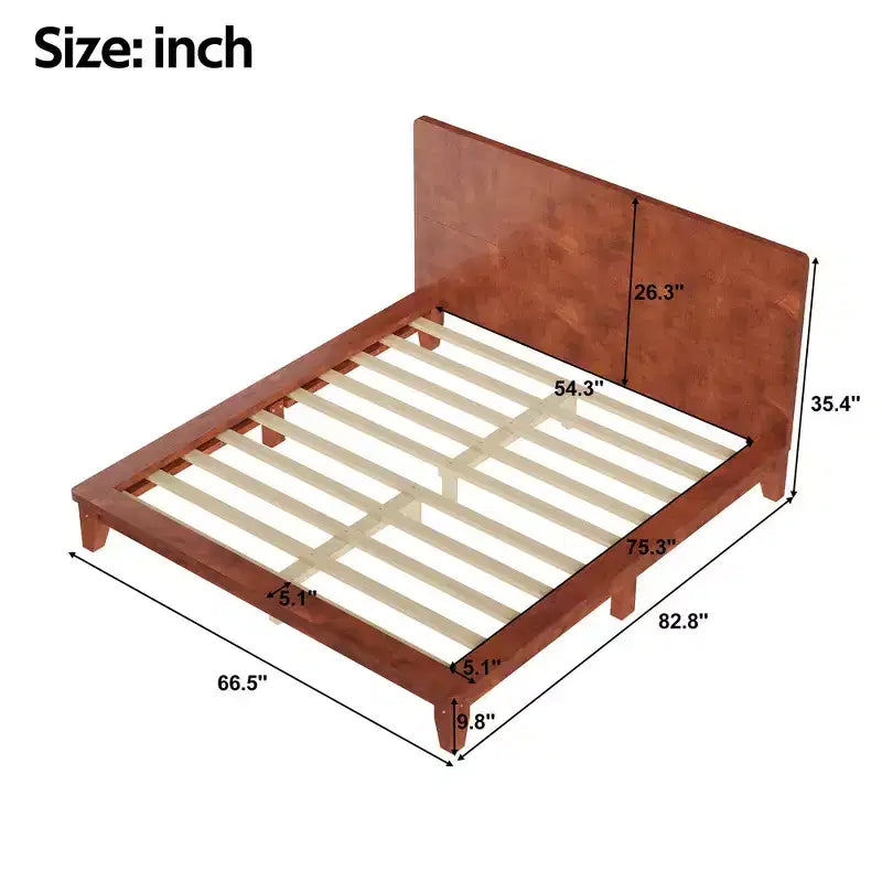 Full Platform Bed Frame with Headboard and Wood Slat Support