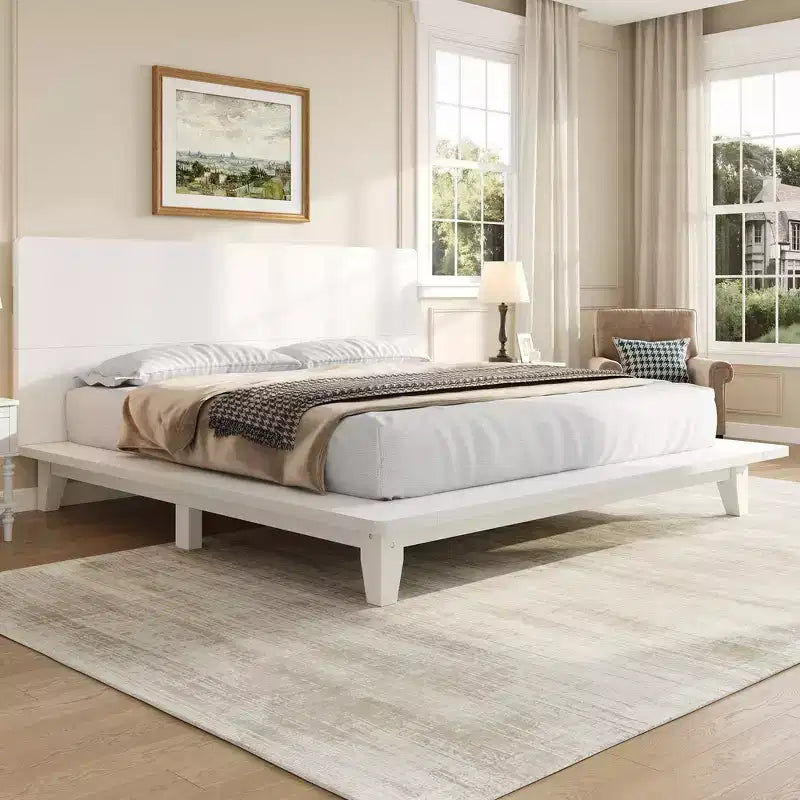 Full Platform Bed Frame with Headboard and Wood Slat Support