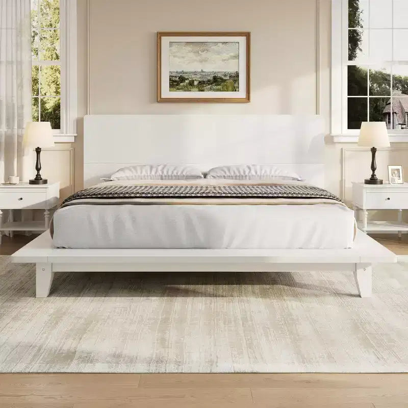 Full Platform Bed Frame with Headboard and Wood Slat Support