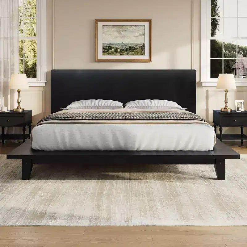 Full Platform Bed Frame with Headboard and Wood Slat Support