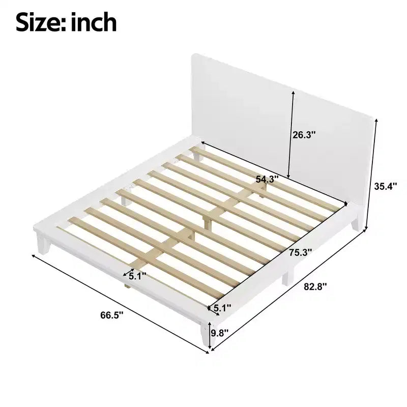 Full Platform Bed Frame with Headboard and Wood Slat Support
