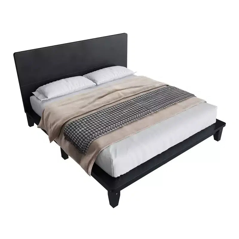 Full Platform Bed Frame with Headboard and Wood Slat Support