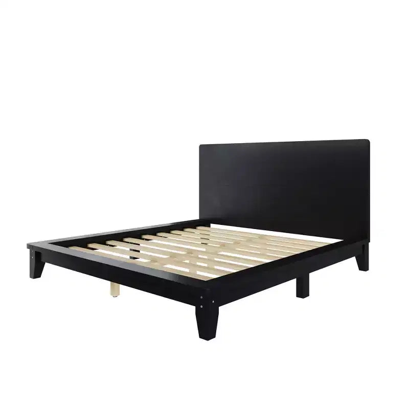 Full Platform Bed Frame with Headboard and Wood Slat Support